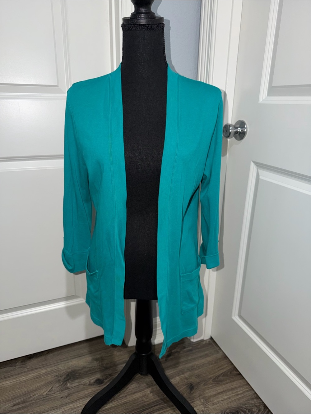 Croft& Barrow Women's Teal Open Front Cardigan with Pockets size small